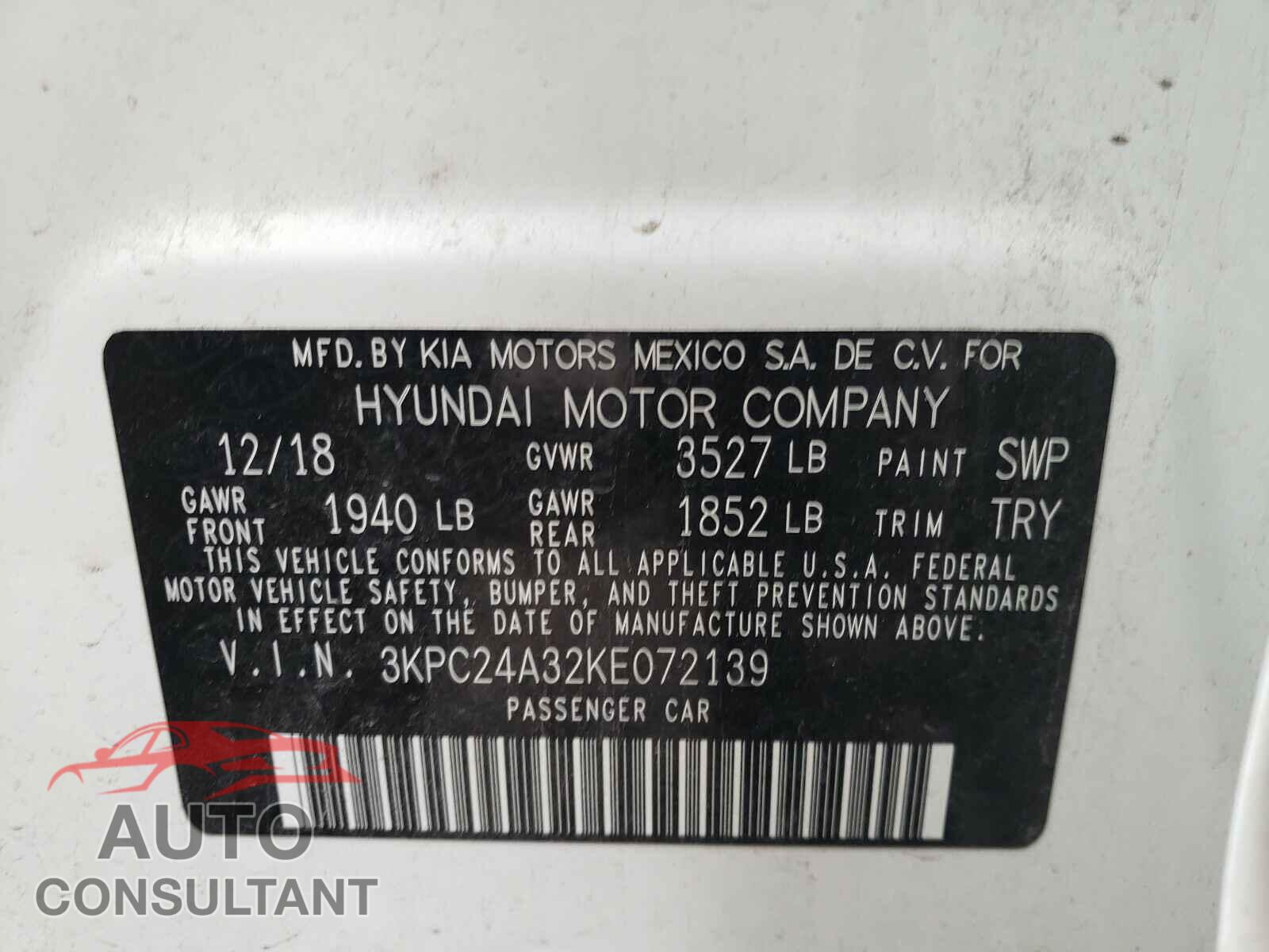 HYUNDAI ACCENT 2019 - 3KPC24A32KE072139