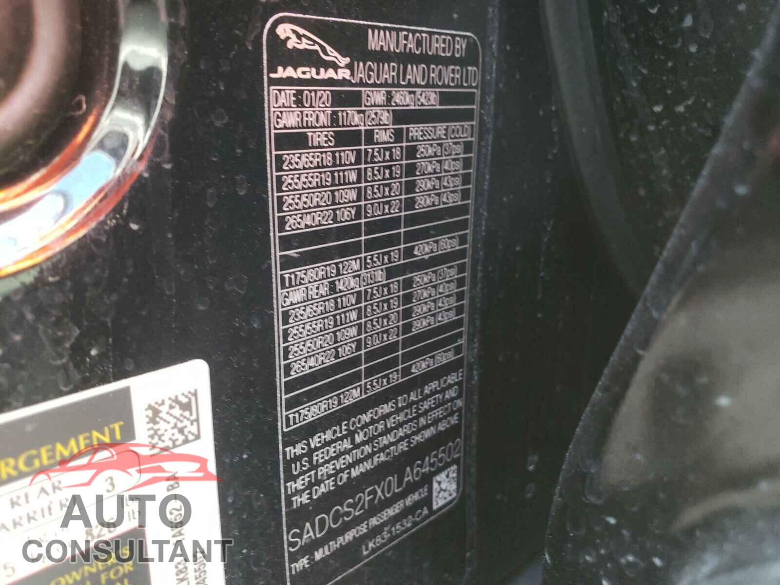 JAGUAR F-PACE 2020 - SADCS2FX0LA645502