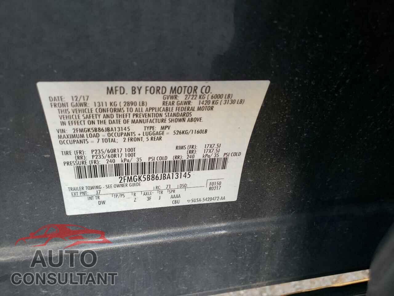 FORD FLEX 2018 - 2FMGK5B86JBA13145