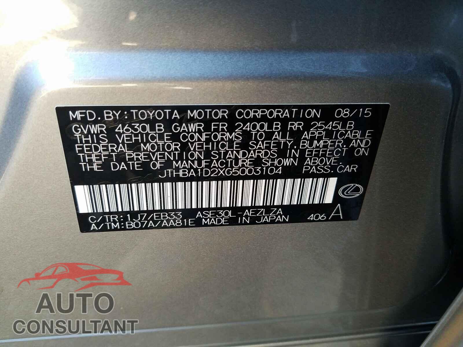 LEXUS IS 2016 - JTHBA1D2XG5003104
