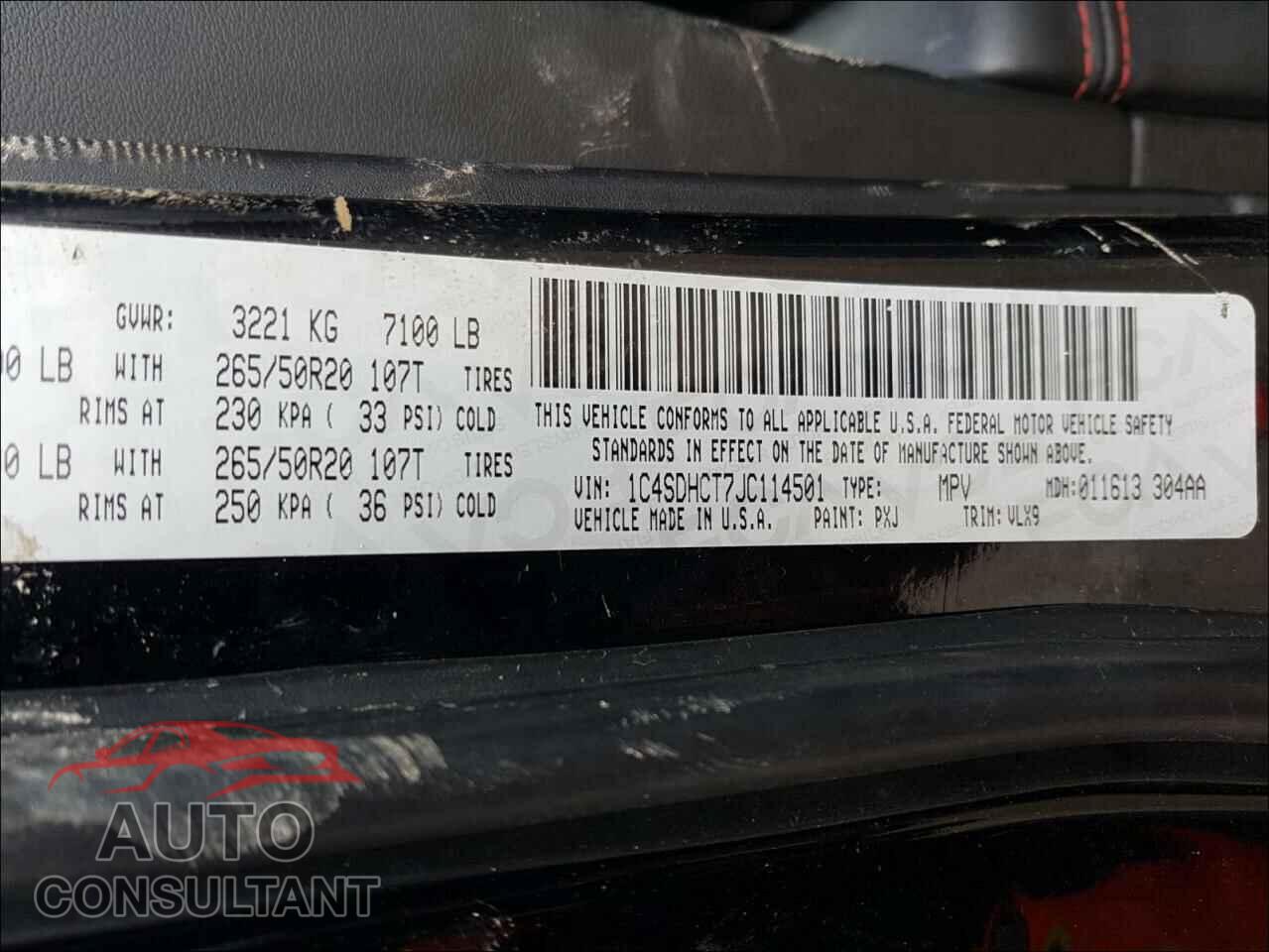 DODGE DURANGO 2018 - 1C4SDHCT7JC114501
