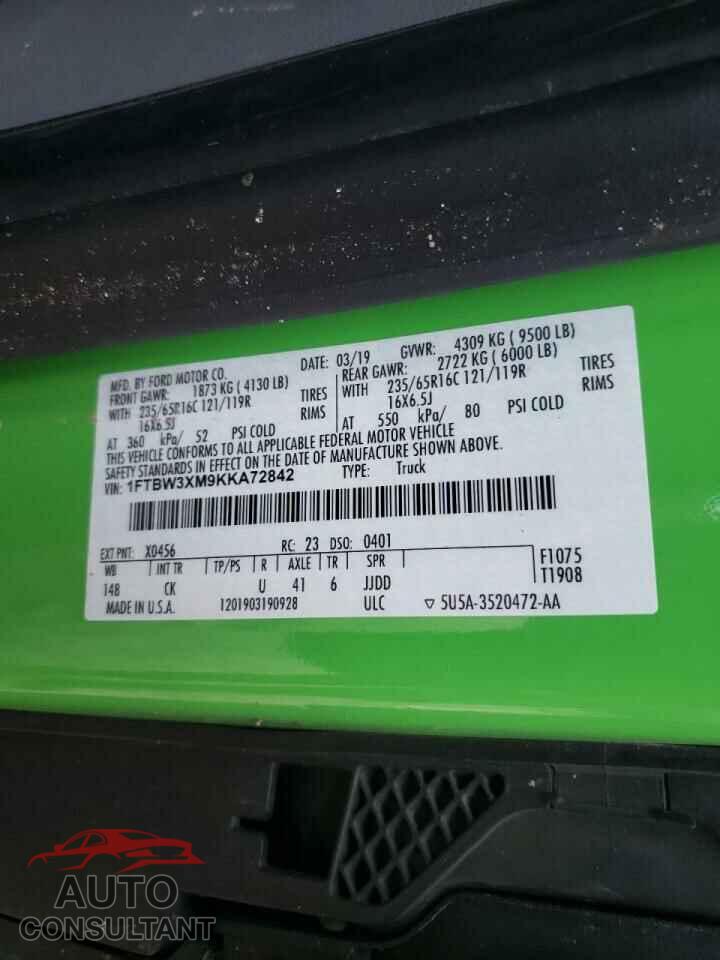 FORD TRANSIT CO 2019 - 1FTBW3XM9KKA72842