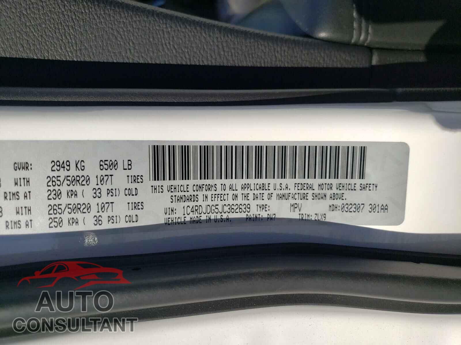 DODGE DURANGO 2018 - 1C4RDJDG5JC362639