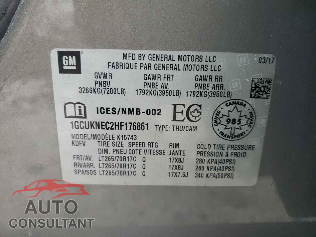 CHEVROLET SILVERADO 2017 - 1GCUKNEC2HF176861