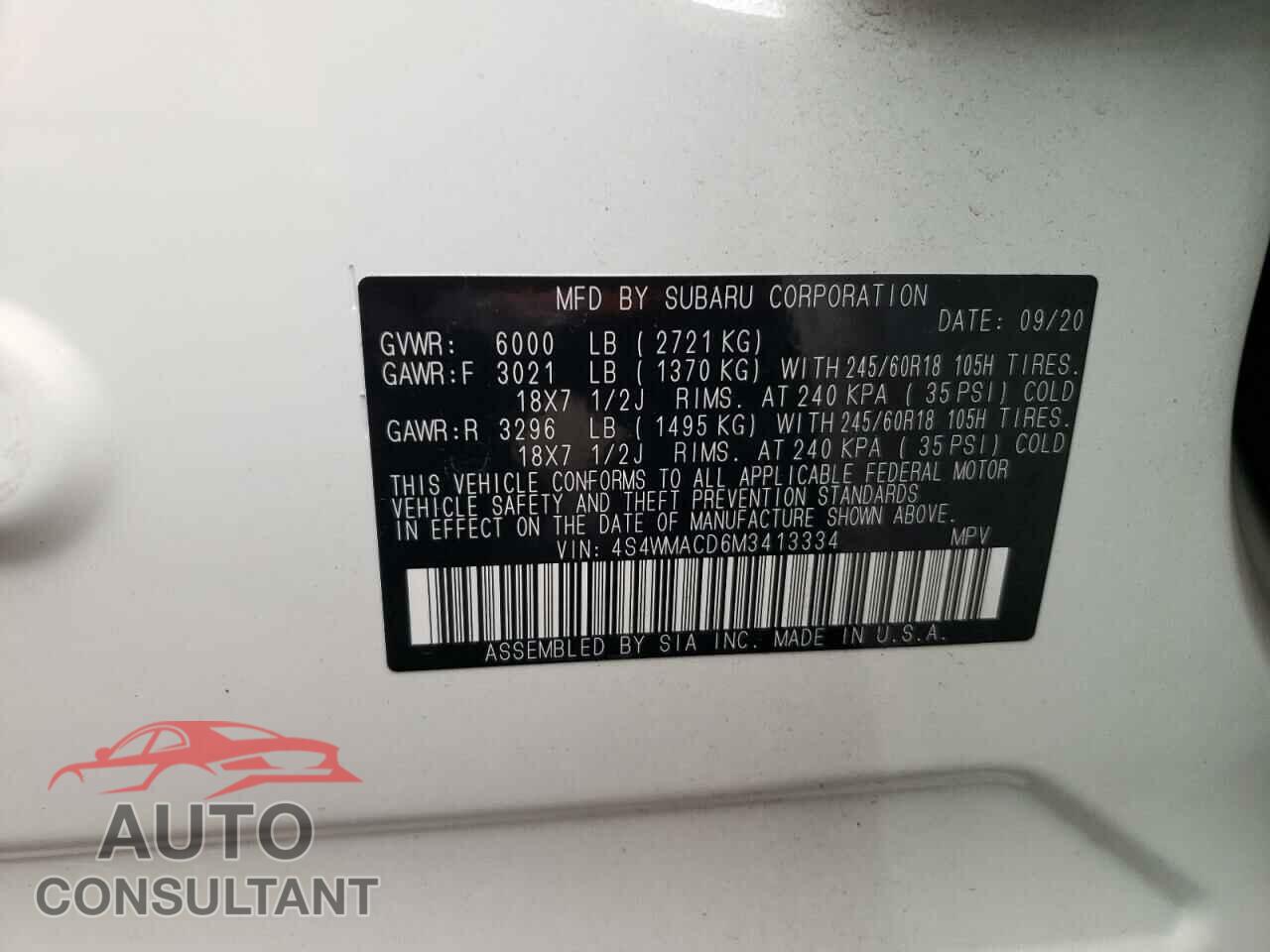 SUBARU ASCENT 2021 - 4S4WMACD6M3413334