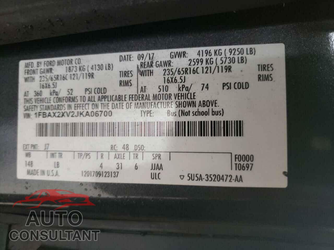 FORD TRANSIT 2018 - 1FBAX2XV2JKA06700