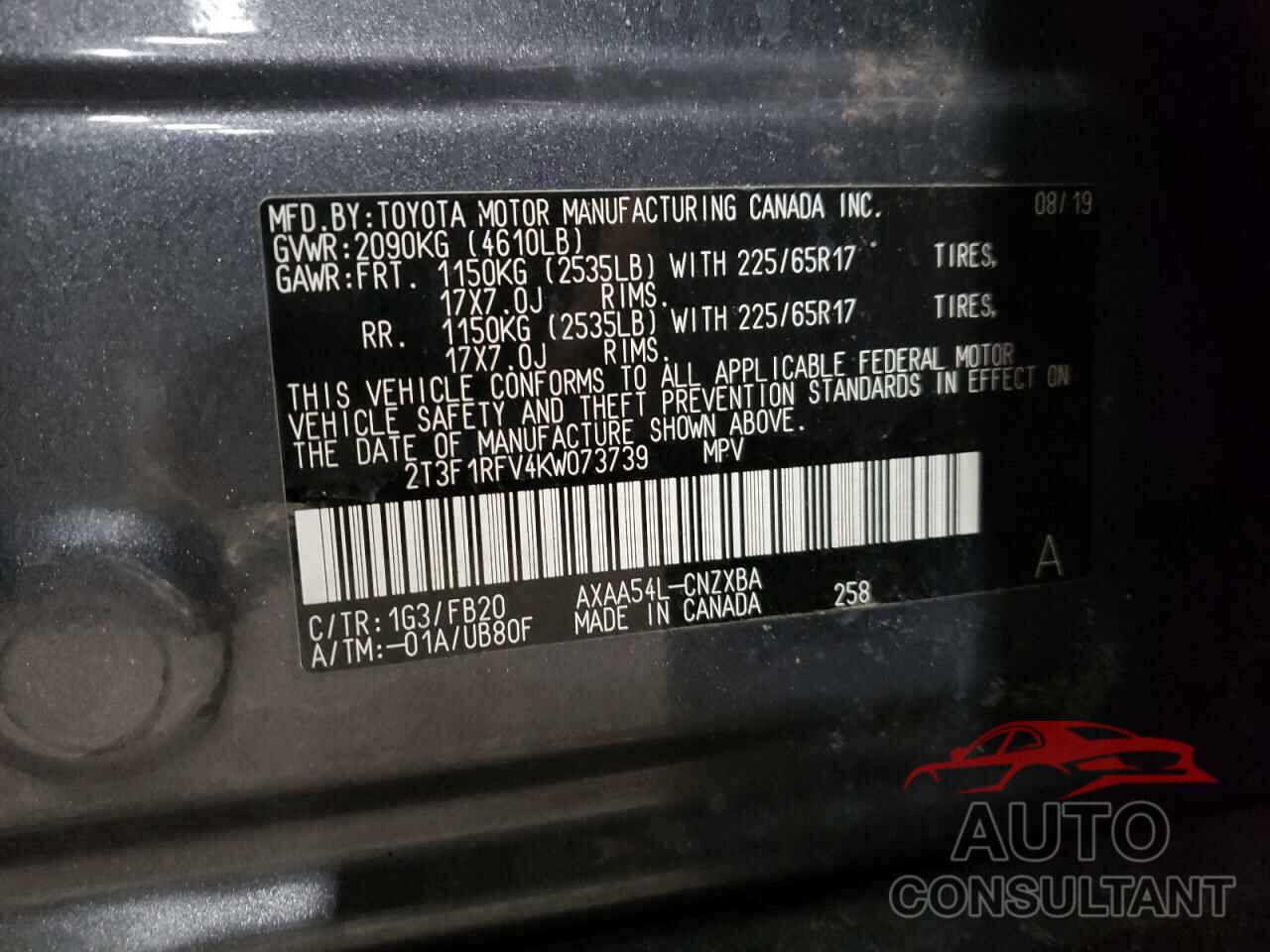 TOYOTA RAV4 2019 - 2T3F1RFV4KW073739