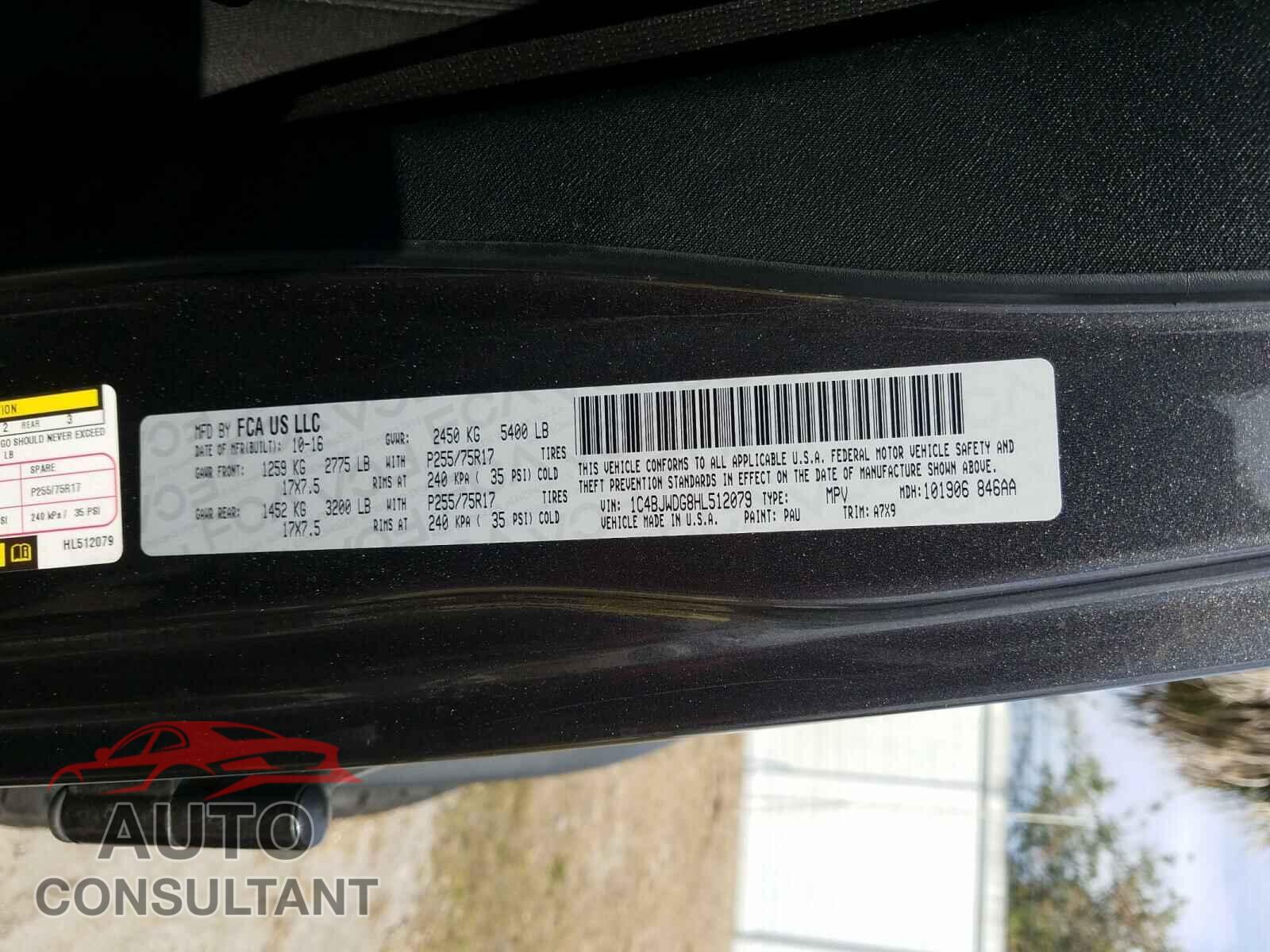 JEEP WRANGLER 2017 - 1C4BJWDG8HL512079