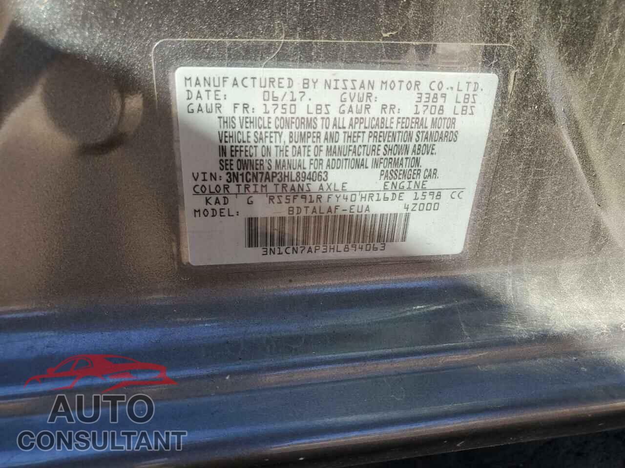 NISSAN VERSA 2017 - 3N1CN7AP3HL894063