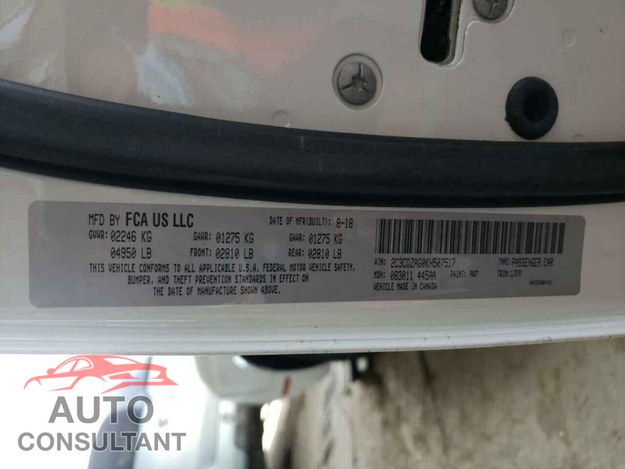 DODGE CHALLENGER 2019 - 2C3CDZAG0KH507517