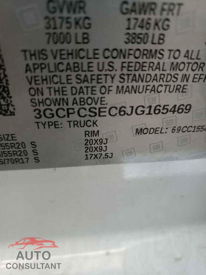 CHEVROLET SILVERADO 2018 - 3GCPCSEC6JG165469