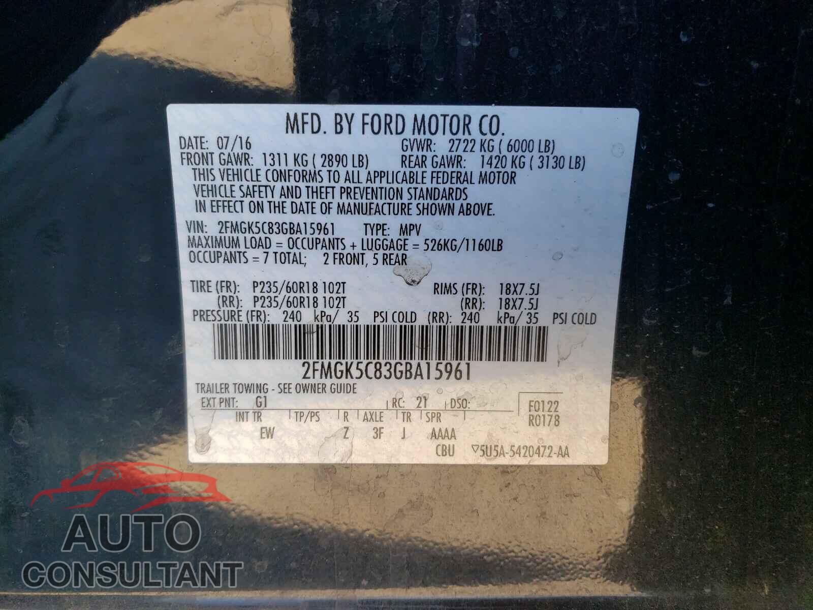 FORD FLEX 2016 - 2FMGK5C83GBA15961