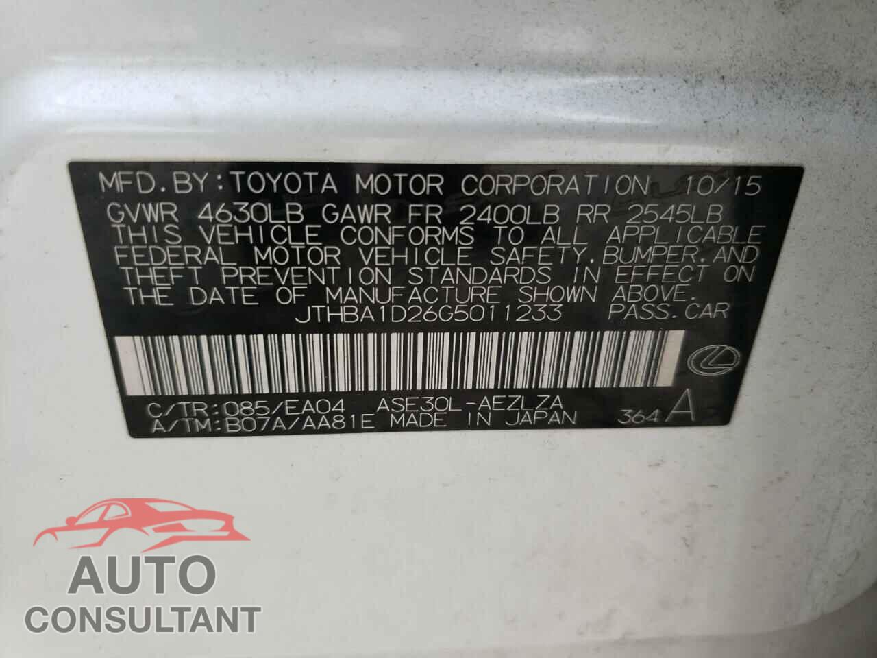 LEXUS IS 2016 - JTHBA1D26G5011233