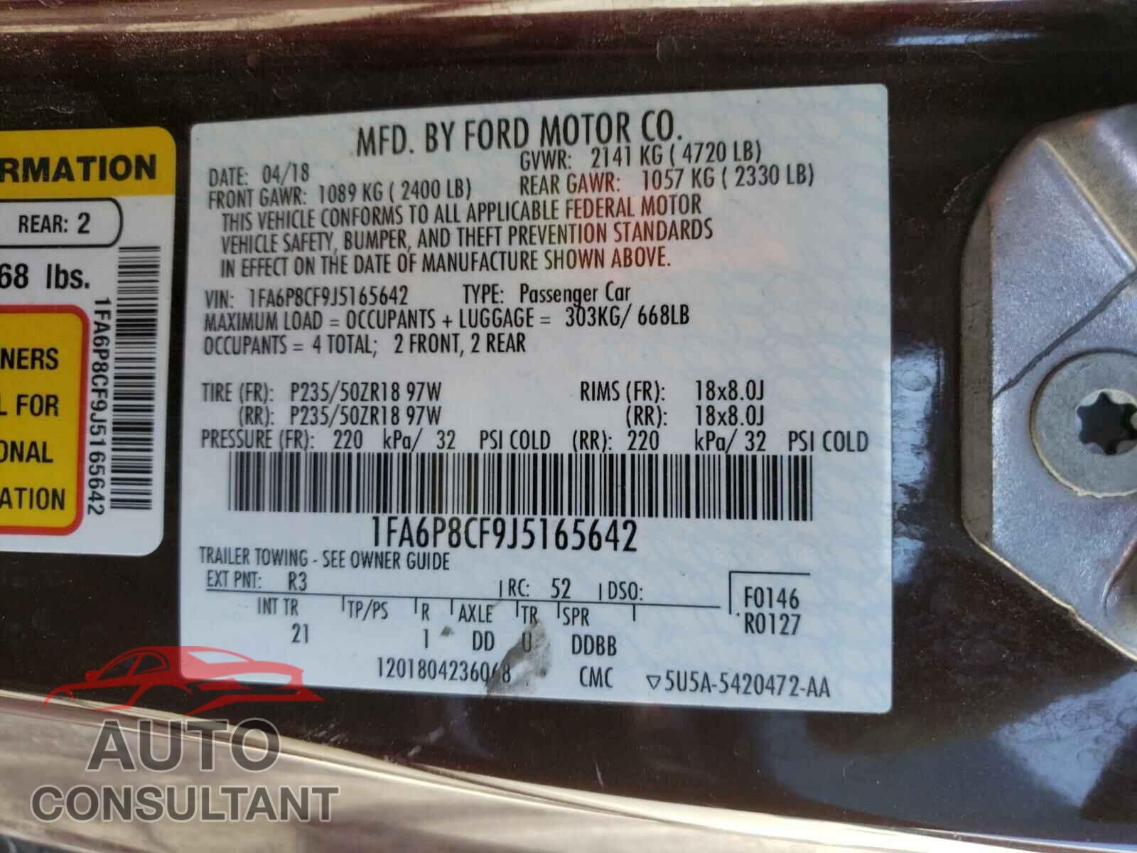 FORD MUSTANG 2018 - 1FA6P8CF9J5165642