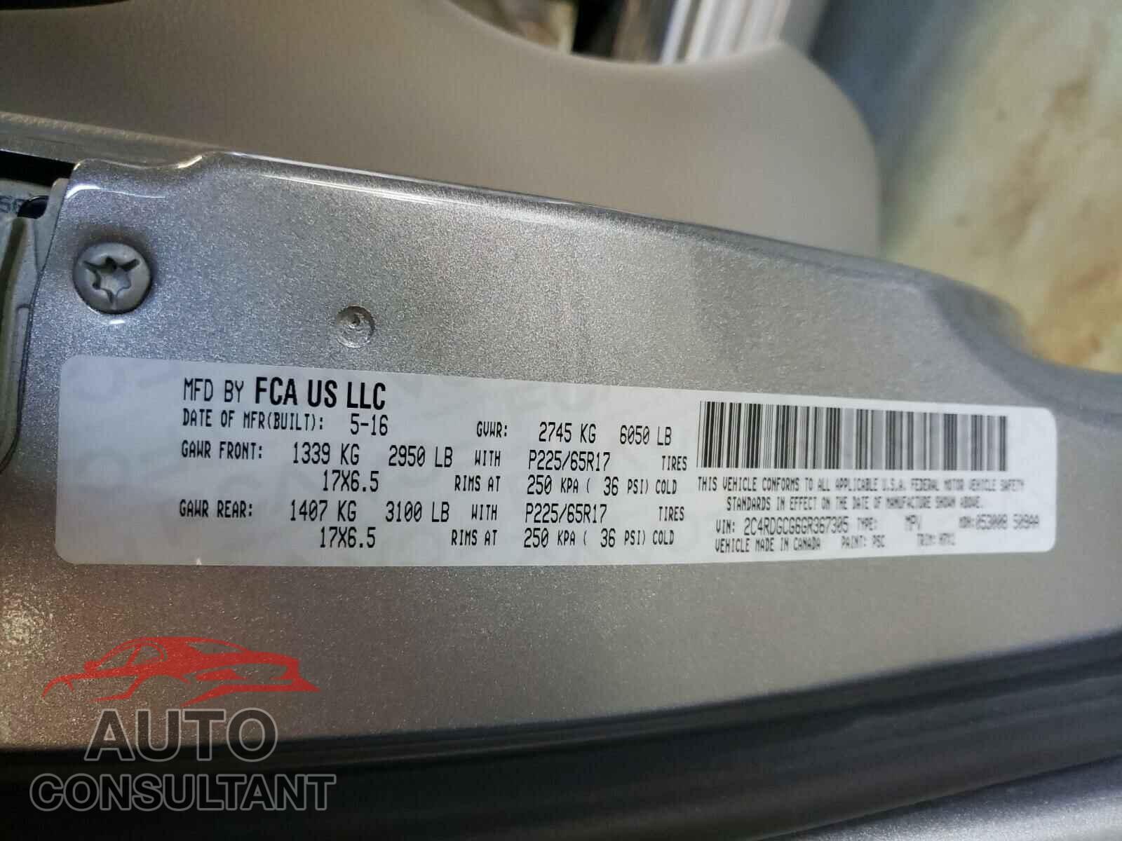 DODGE GRAND CARA 2016 - 2C4RDGCG6GR367305