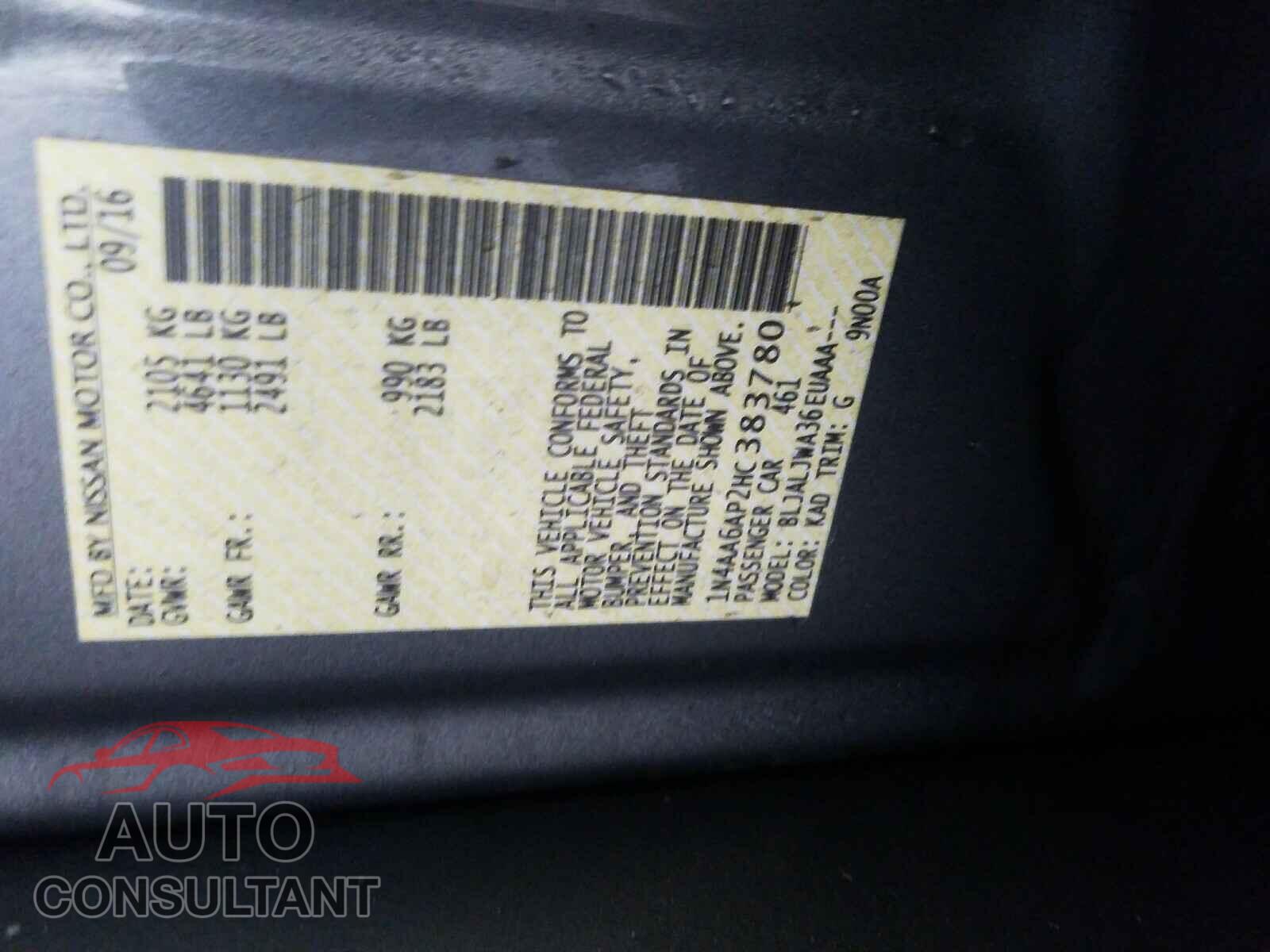 NISSAN MAXIMA 2017 - 1N4AA6AP2HC383780