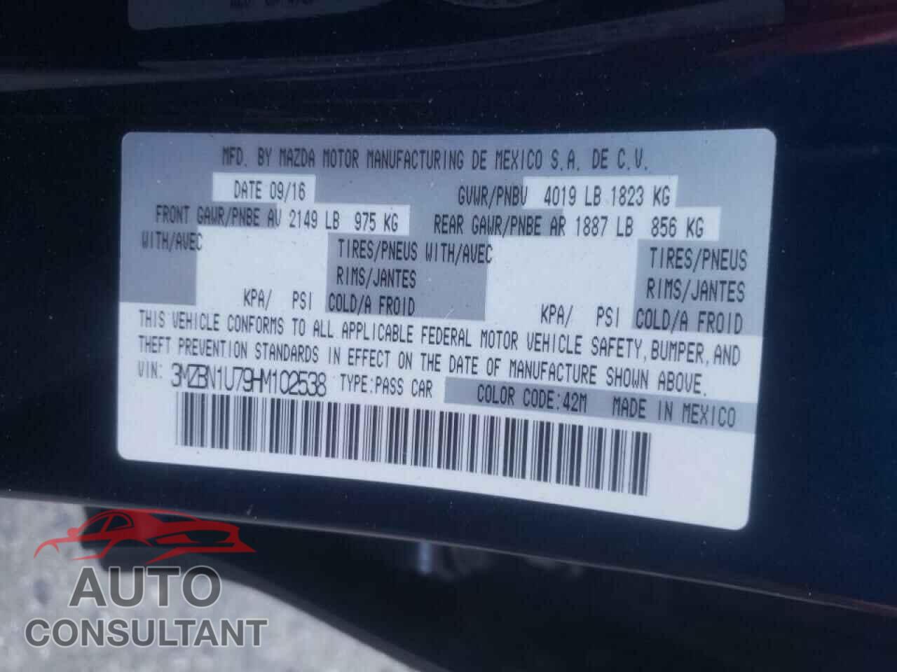 MAZDA 3 2017 - 3MZBN1U79HM102538