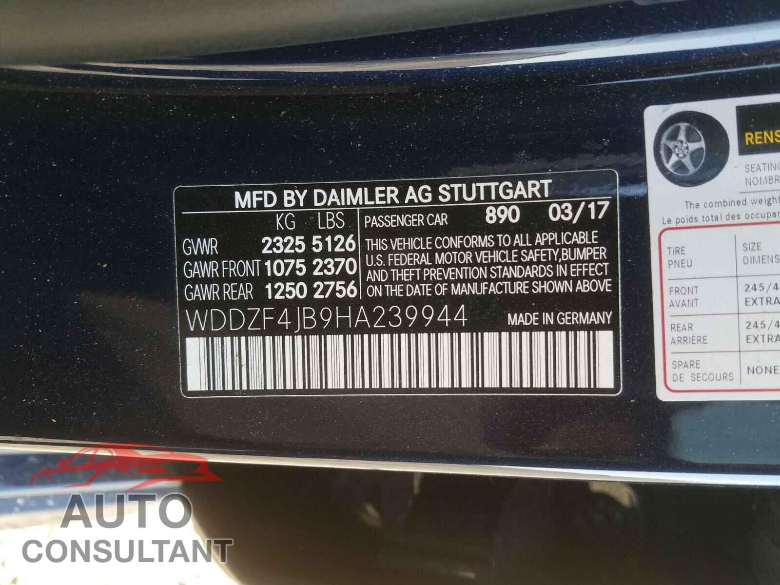 MERCEDES-BENZ E CLASS 2017 - WDDZF4JB9HA239944