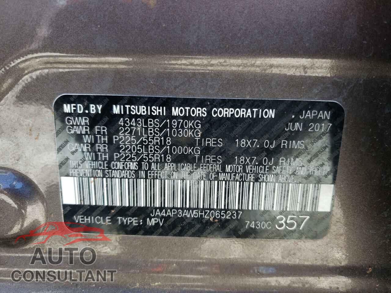 MITSUBISHI OUTLANDER 2017 - JA4AP3AW5HZ065237