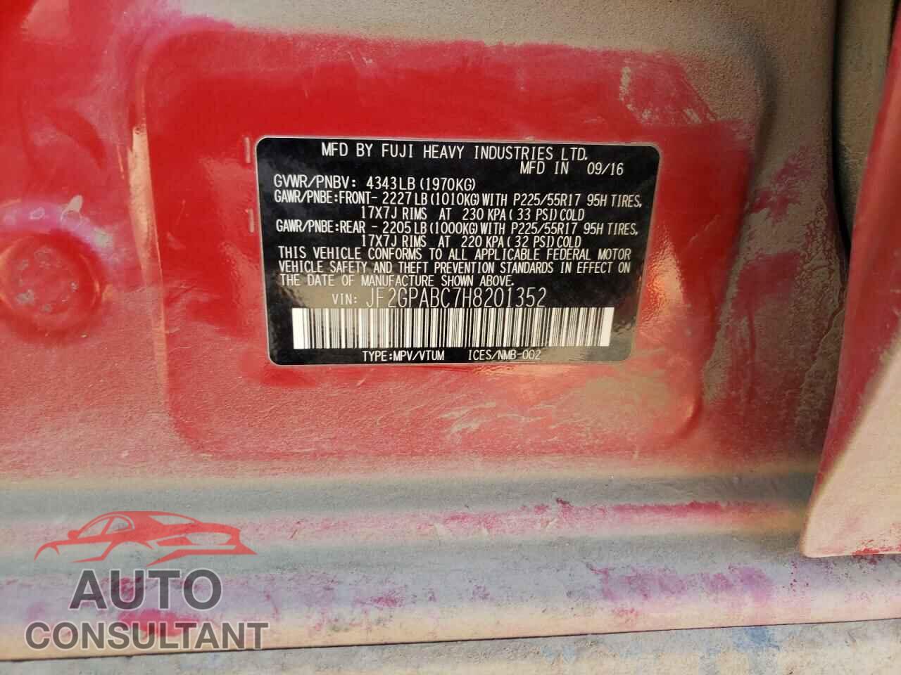 SUBARU CROSSTREK 2017 - JF2GPABC7H8201352