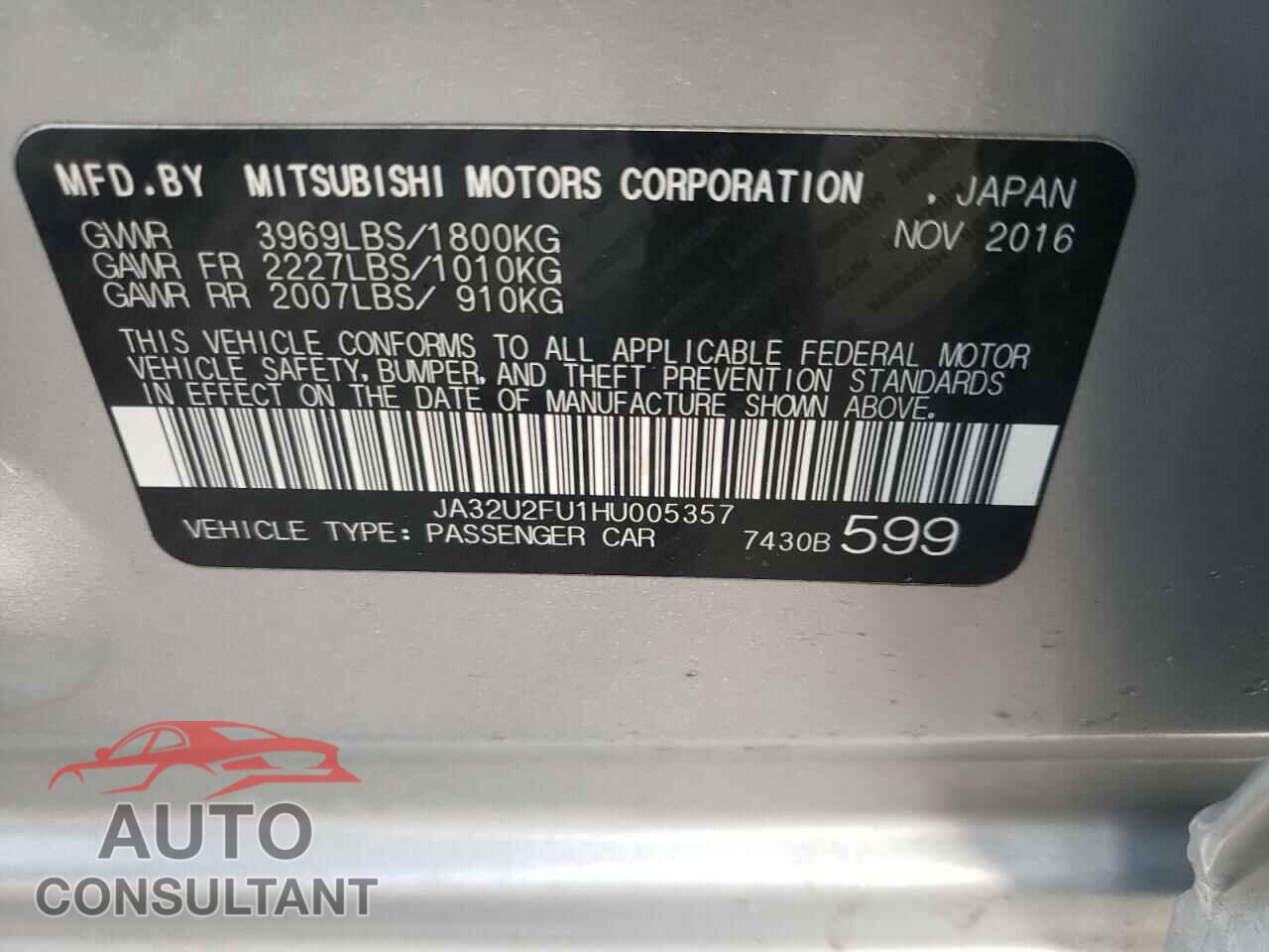 MITSUBISHI LANCER 2017 - JA32U2FU1HU005357