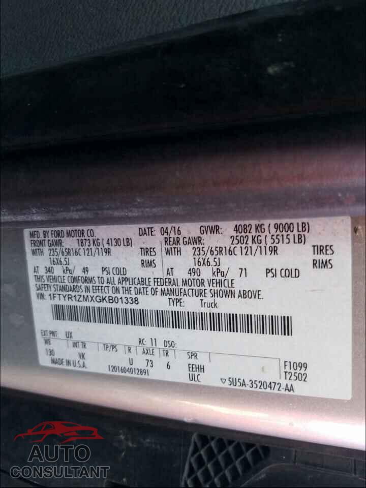 FORD TRANSIT CO 2016 - 1FTYR1ZMXGKB01338