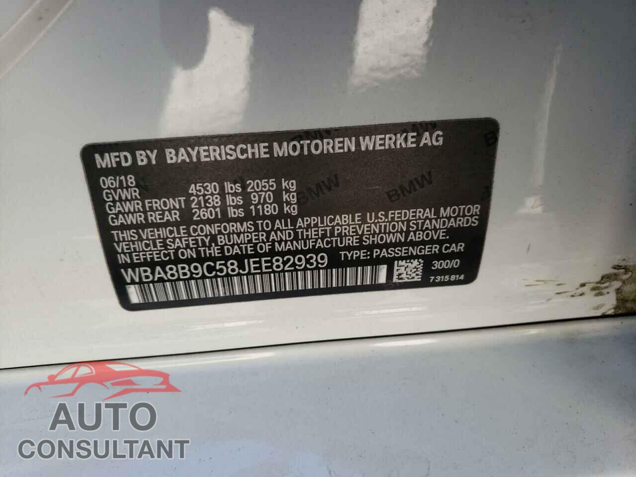 BMW 3 SERIES 2018 - WBA8B9C58JEE82939
