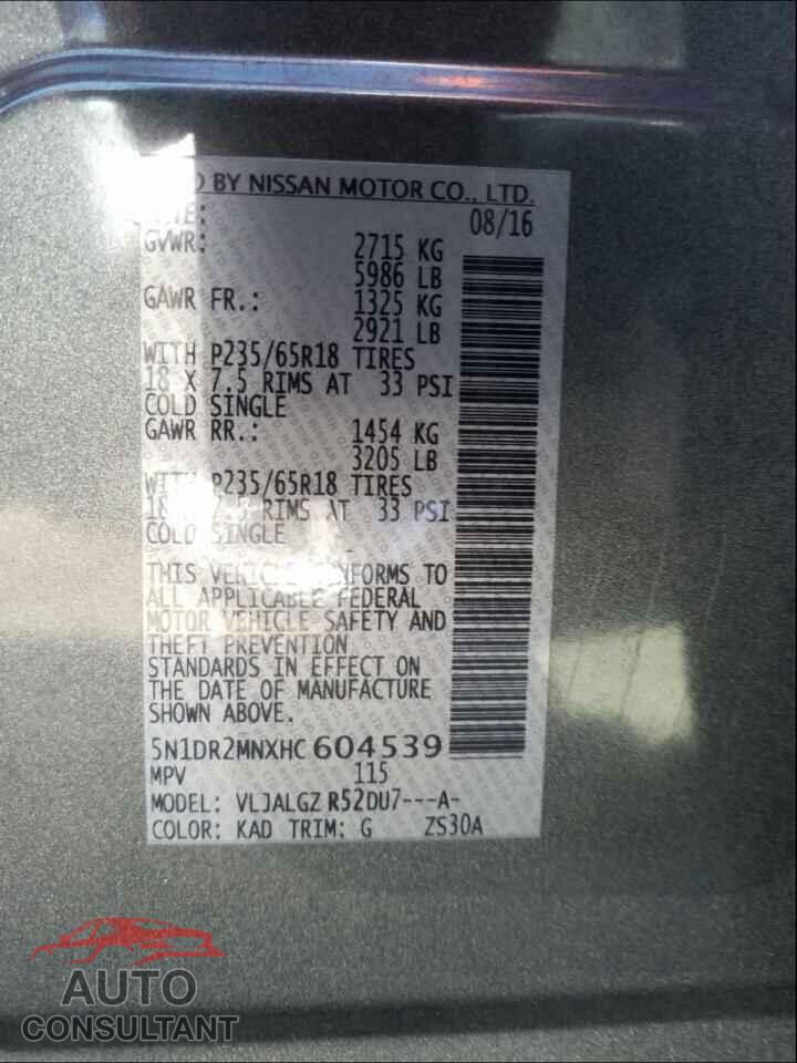 NISSAN PATHFINDER 2017 - 5N1DR2MNXHC604539