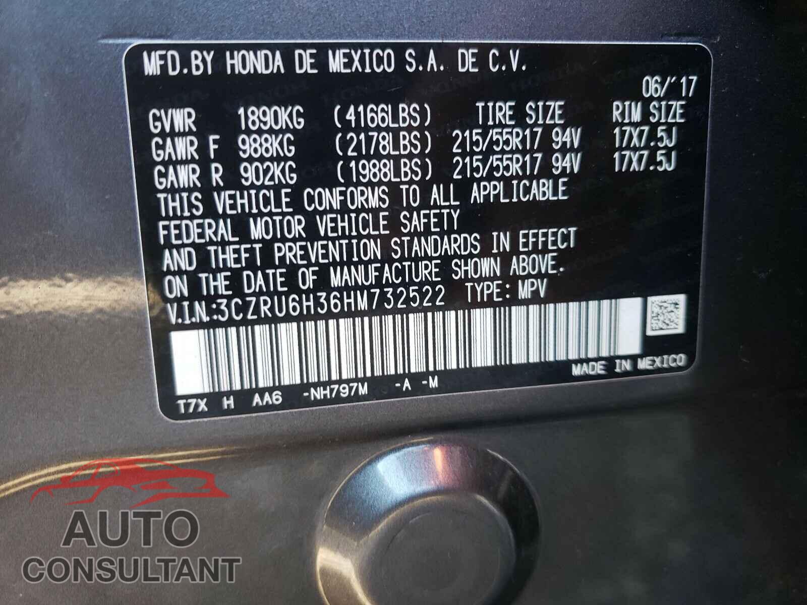 HONDA HR-V 2017 - 3CZRU6H36HM732522