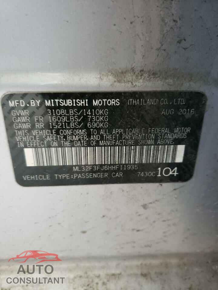 MITSUBISHI MIRAGE 2017 - ML32F3FJ6HHF11935