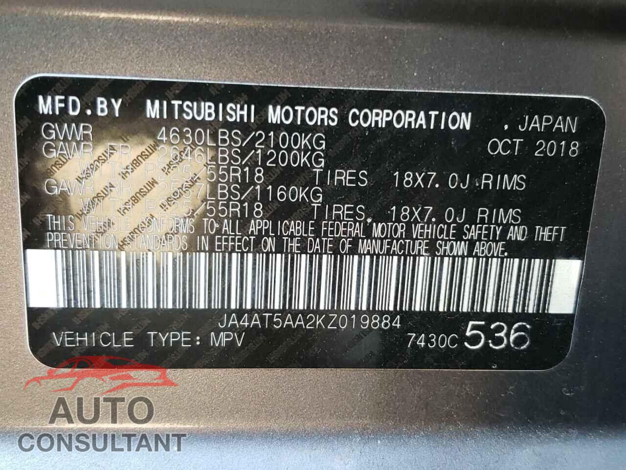MITSUBISHI ECLIPSE 2019 - JA4AT5AA2KZ019884