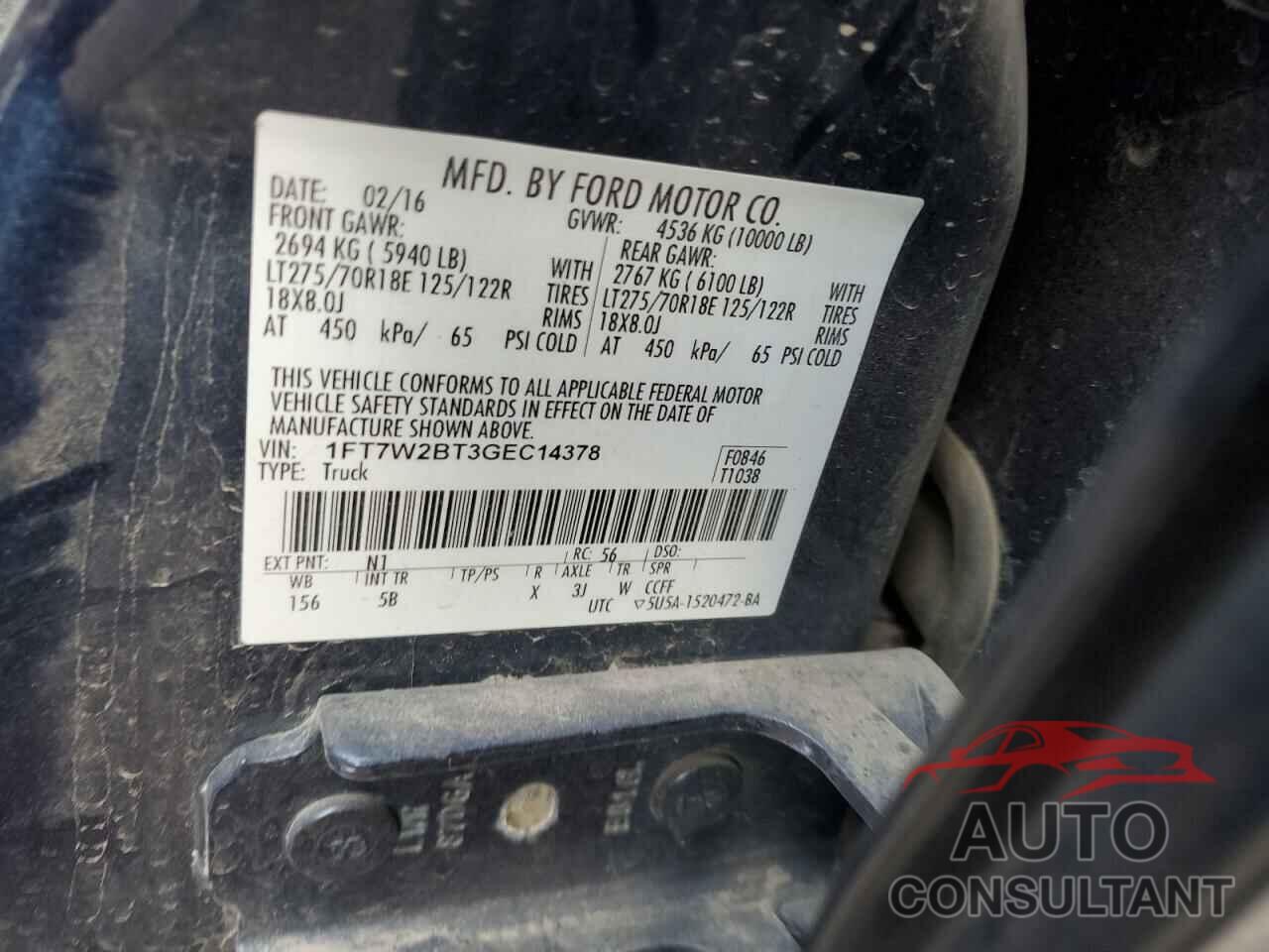 FORD F250 2016 - 1FT7W2BT3GEC14378