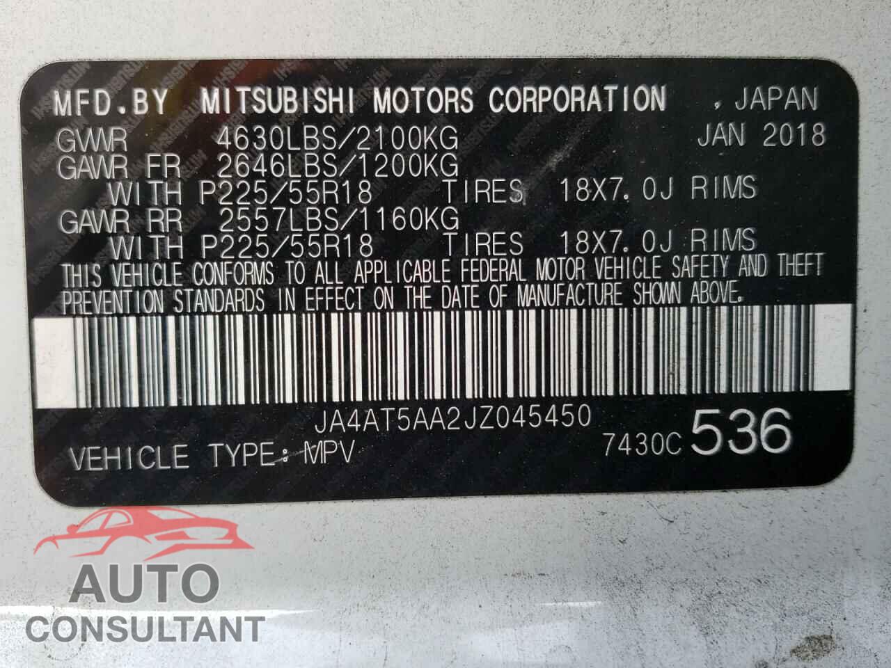 MITSUBISHI ECLIPSE 2018 - JA4AT5AA2JZ045450