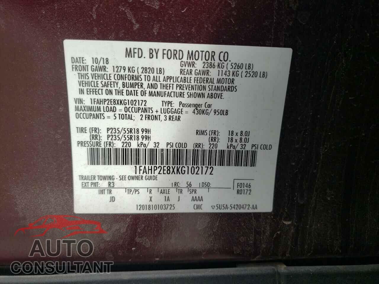 FORD TAURUS 2019 - 1FAHP2E8XKG102172