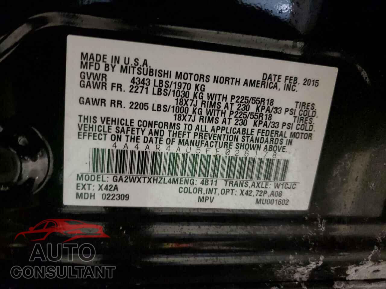 MITSUBISHI OUTLANDER 2015 - 4A4AR4AU5FE026178
