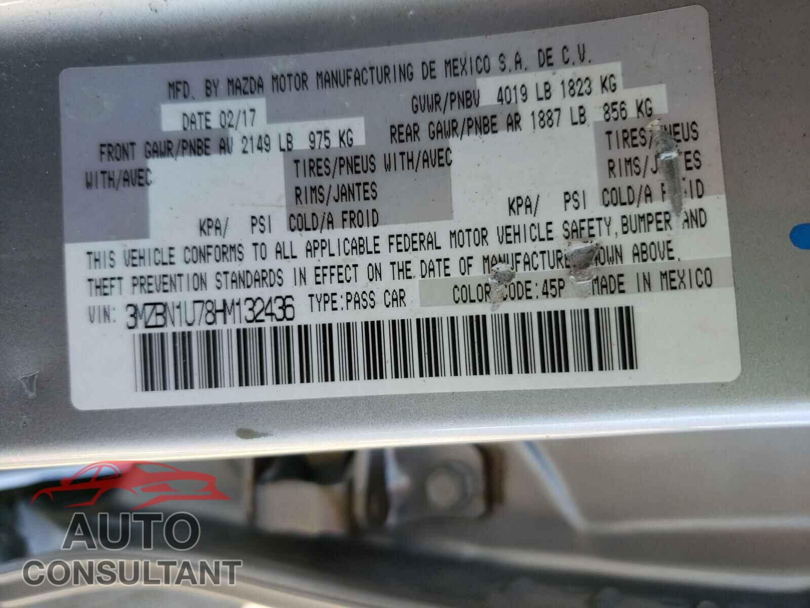 MAZDA 3 2017 - 3MZBN1U78HM132436