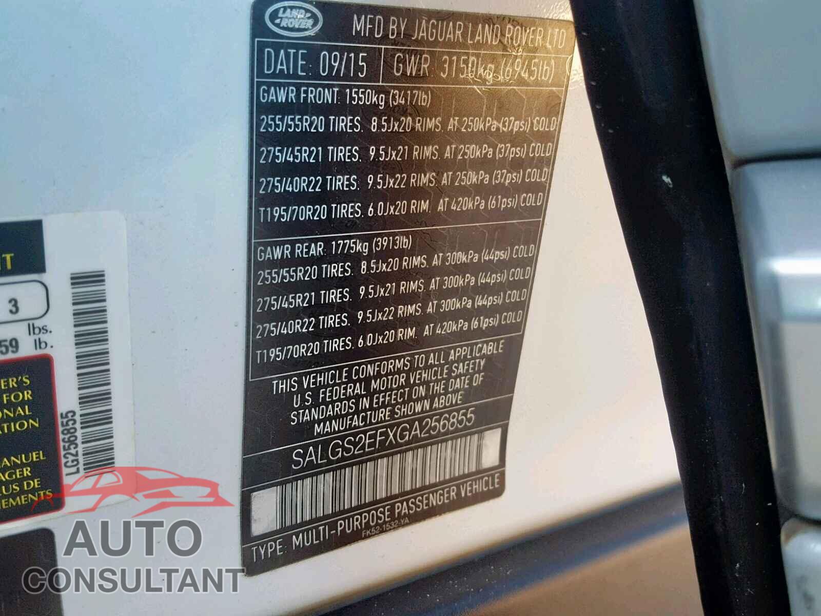 LAND ROVER RANGE ROVE 2016 - SALGS2EFXGA256855
