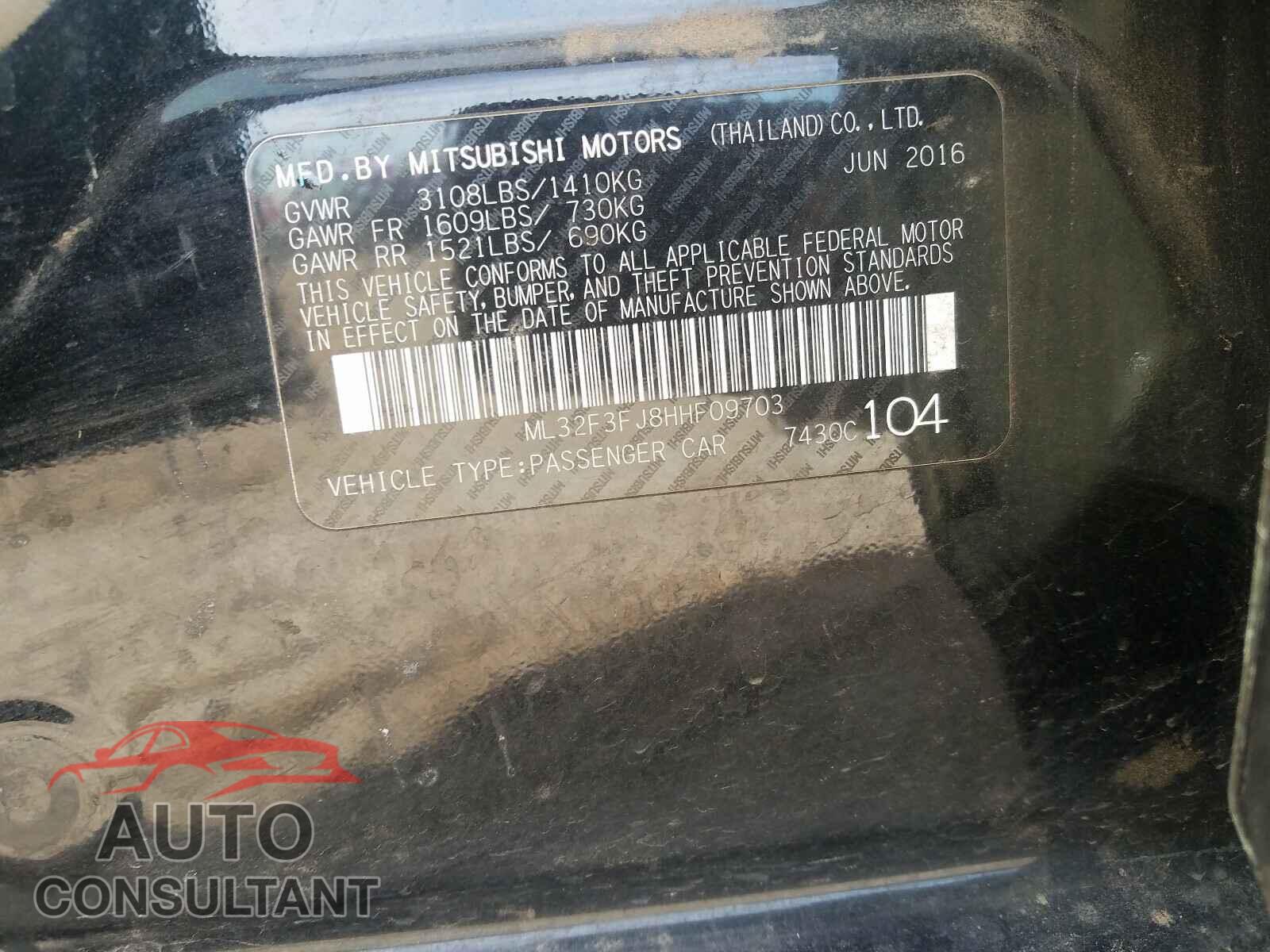 MITSUBISHI MIRAGE 2017 - ML32F3FJ8HHF09703