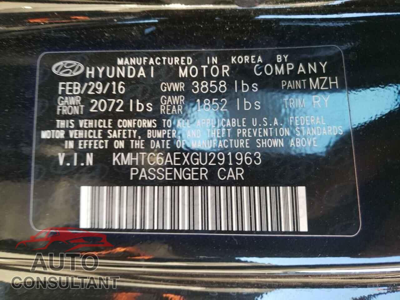 HYUNDAI VELOSTER 2016 - KMHTC6AEXGU291963