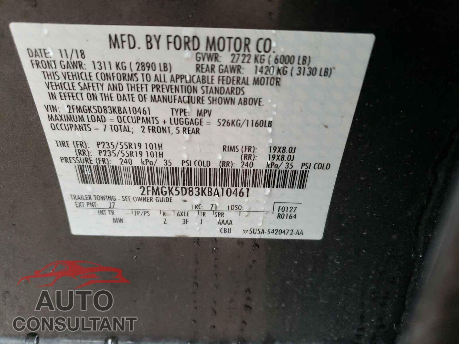 FORD FLEX 2019 - 2FMGK5D83KBA10461