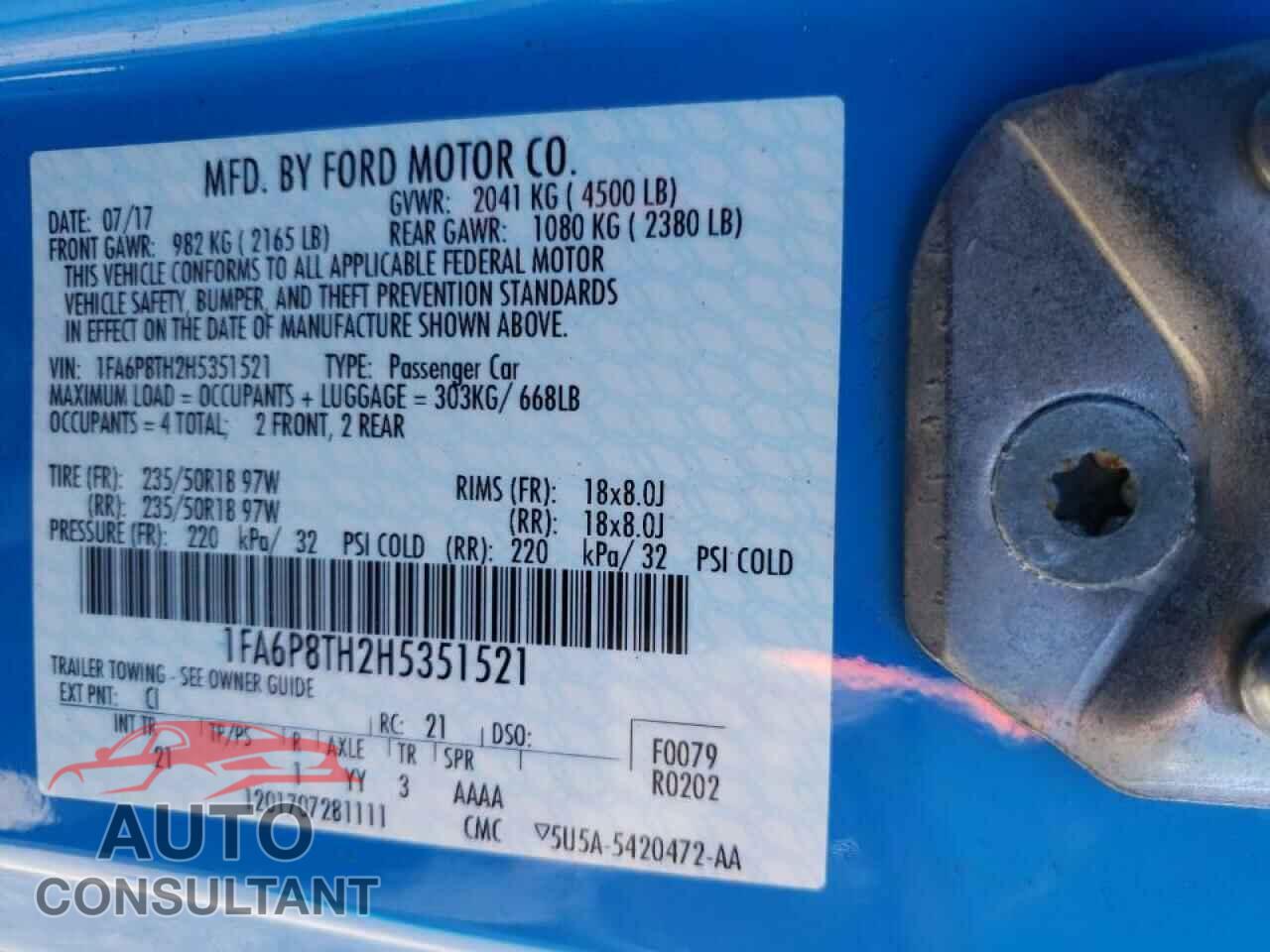 FORD MUSTANG 2017 - 1FA6P8TH2H5351521