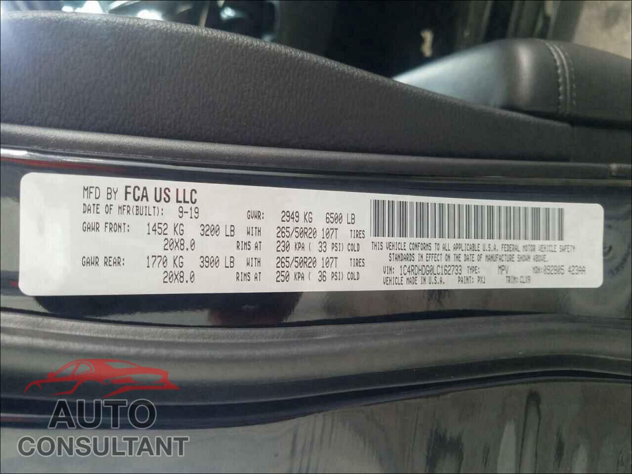 DODGE DURANGO 2020 - 1C4RDHDG0LC162733