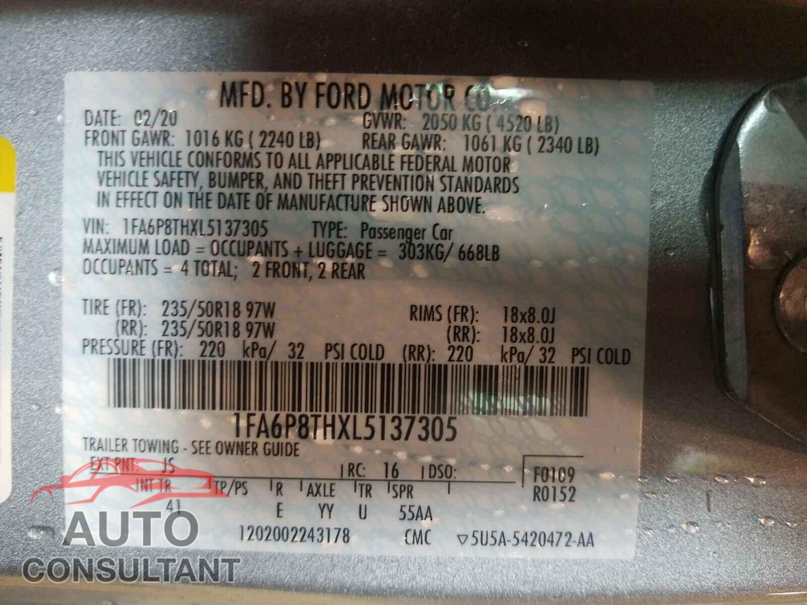 FORD MUSTANG 2020 - 1FA6P8THXL5137305