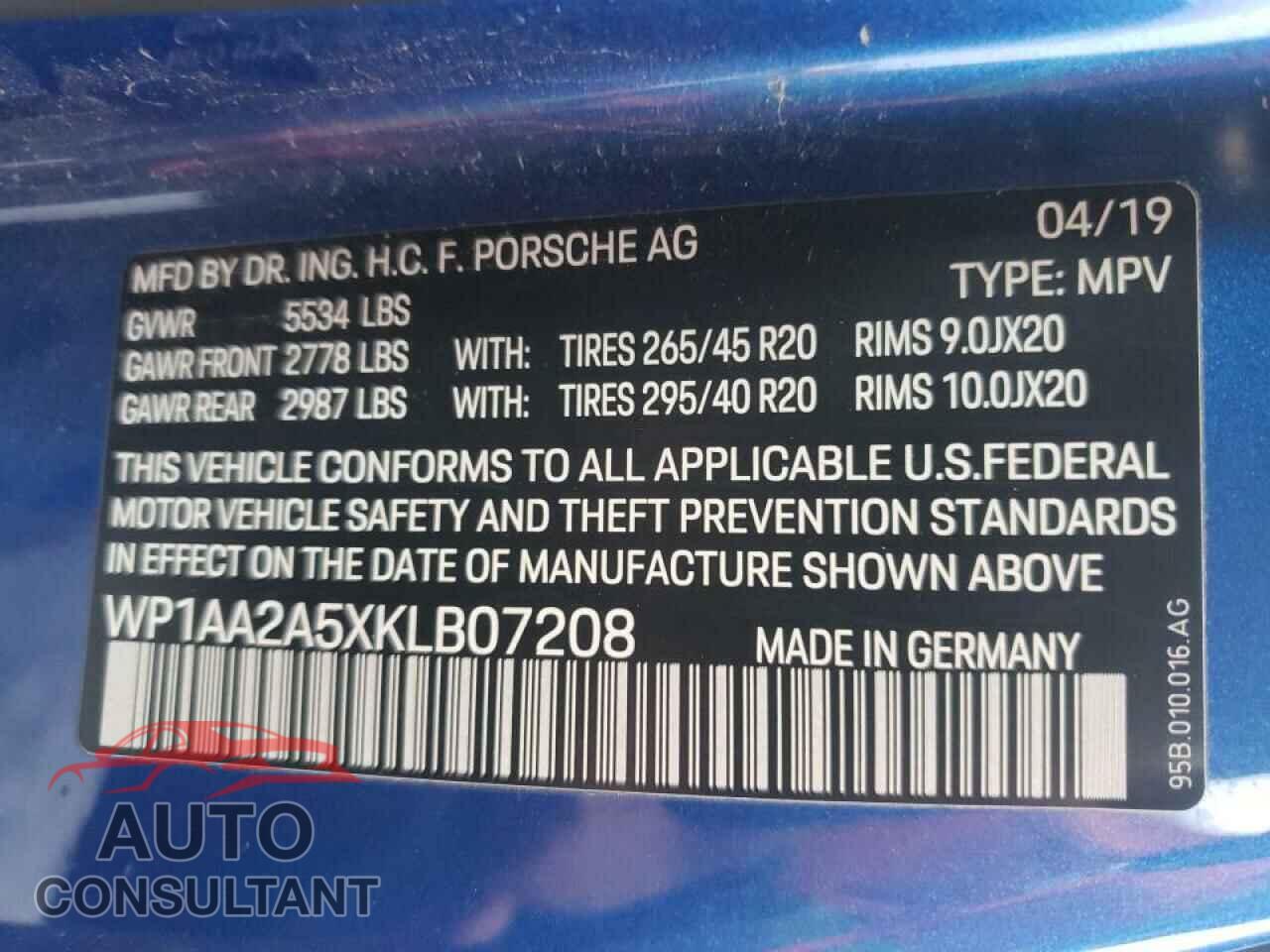 PORSCHE MACAN 2019 - WP1AA2A5XKLB07208