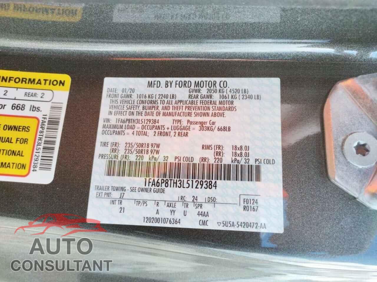 FORD MUSTANG 2020 - 1FA6P8TH3L5129384