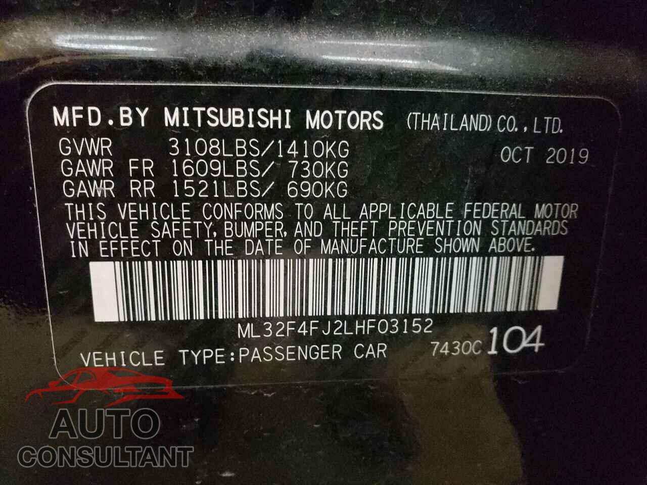 MITSUBISHI MIRAGE 2020 - ML32F4FJ2LHF03152