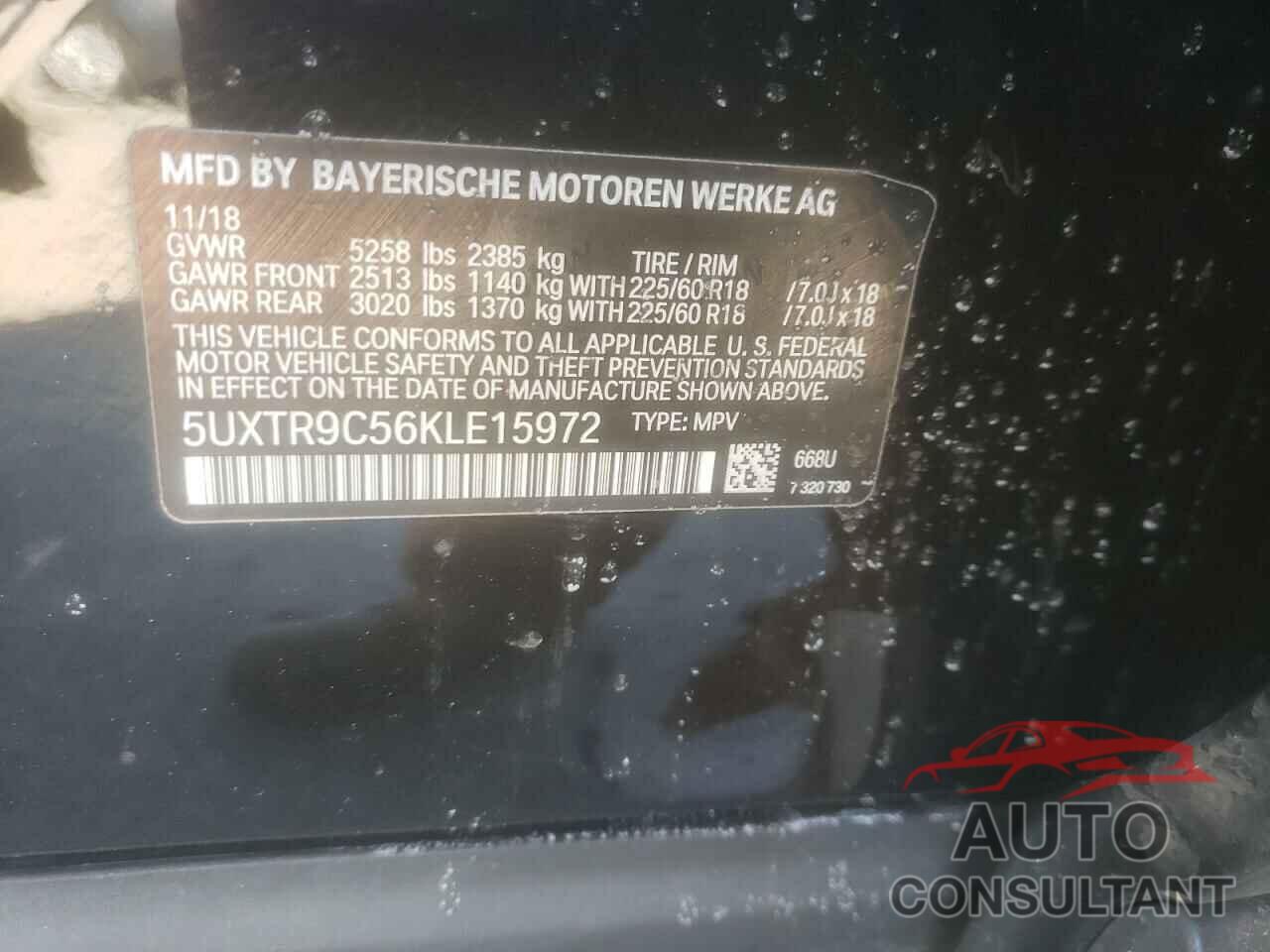 BMW X3 2019 - 5UXTR9C56KLE15972