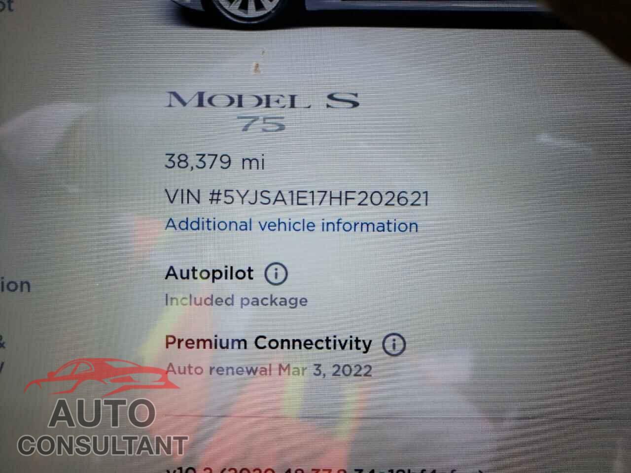 TESLA MODEL S 2017 - 5YJSA1E17HF202621