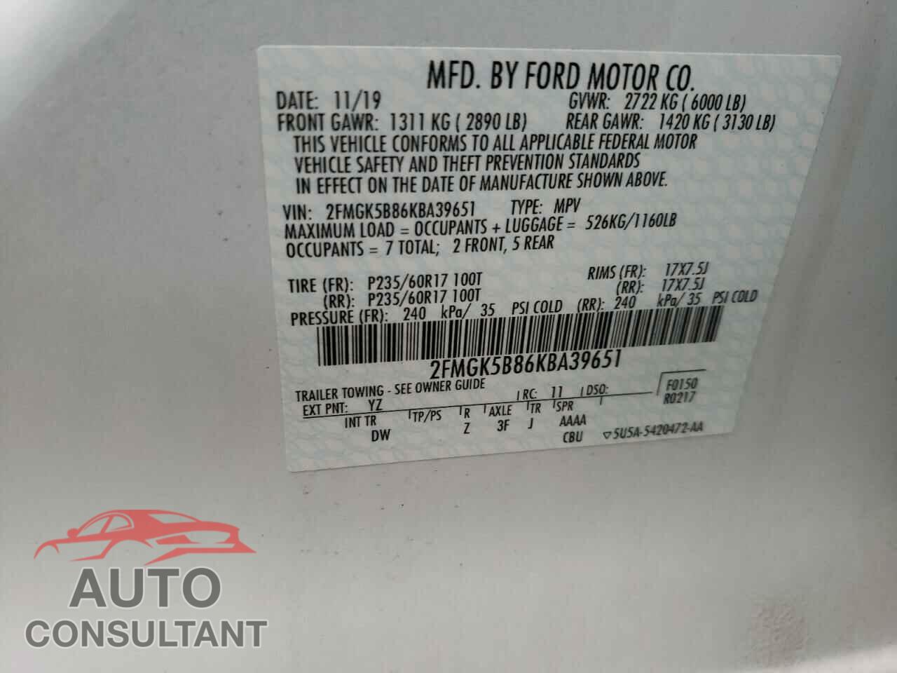 FORD FLEX 2019 - 2FMGK5B86KBA39651