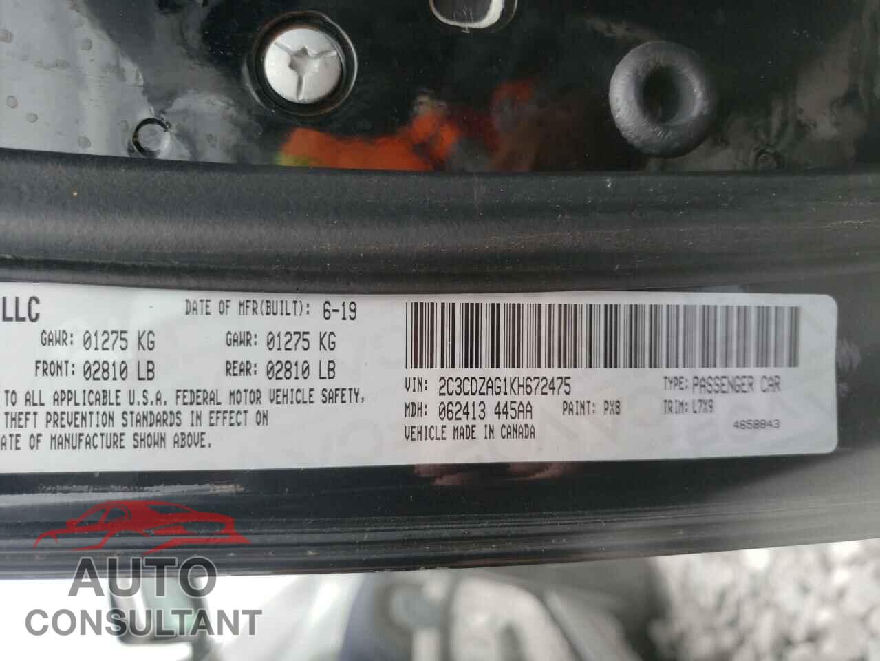 DODGE CHALLENGER 2019 - 2C3CDZAG1KH672475